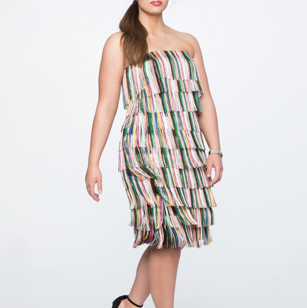 Eloquii Strapless Rainbow Fringe Dress (14)
